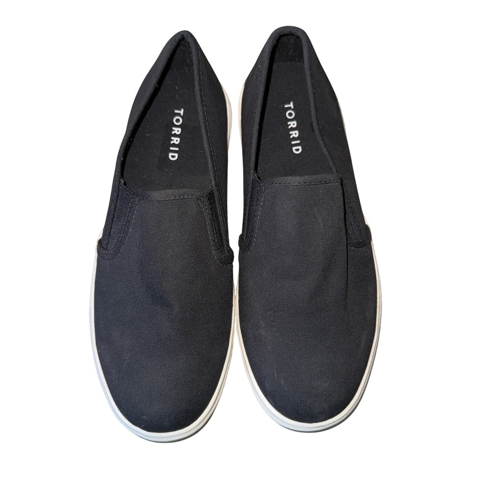 Torrid Slip On Sneakers 8WW Black Canvas Wide Width Flat Casual Shoes